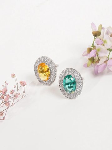 Doozie Green & Yellow American Diamond Adjustable Ring