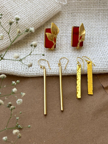Adelina Contemporary Brass Gold Plated Drop Earrings Set of Three