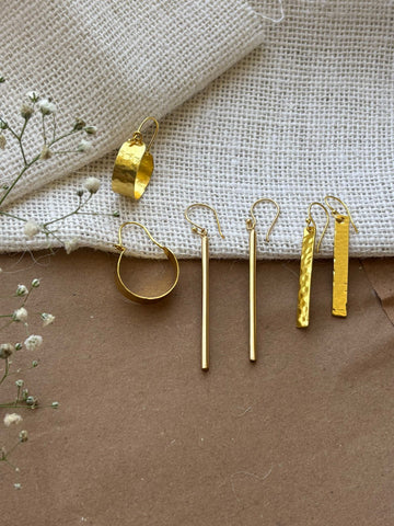 Adelina Contemporary Brass Gold Plated Drop Earrings Set of Three