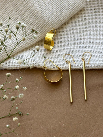 Adelina Contemporary Brass Gold Plated Drop Earrings Set of Two