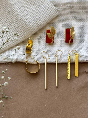 Adelina Contemporary Brass Gold Plated Drop Earrings Set of Four