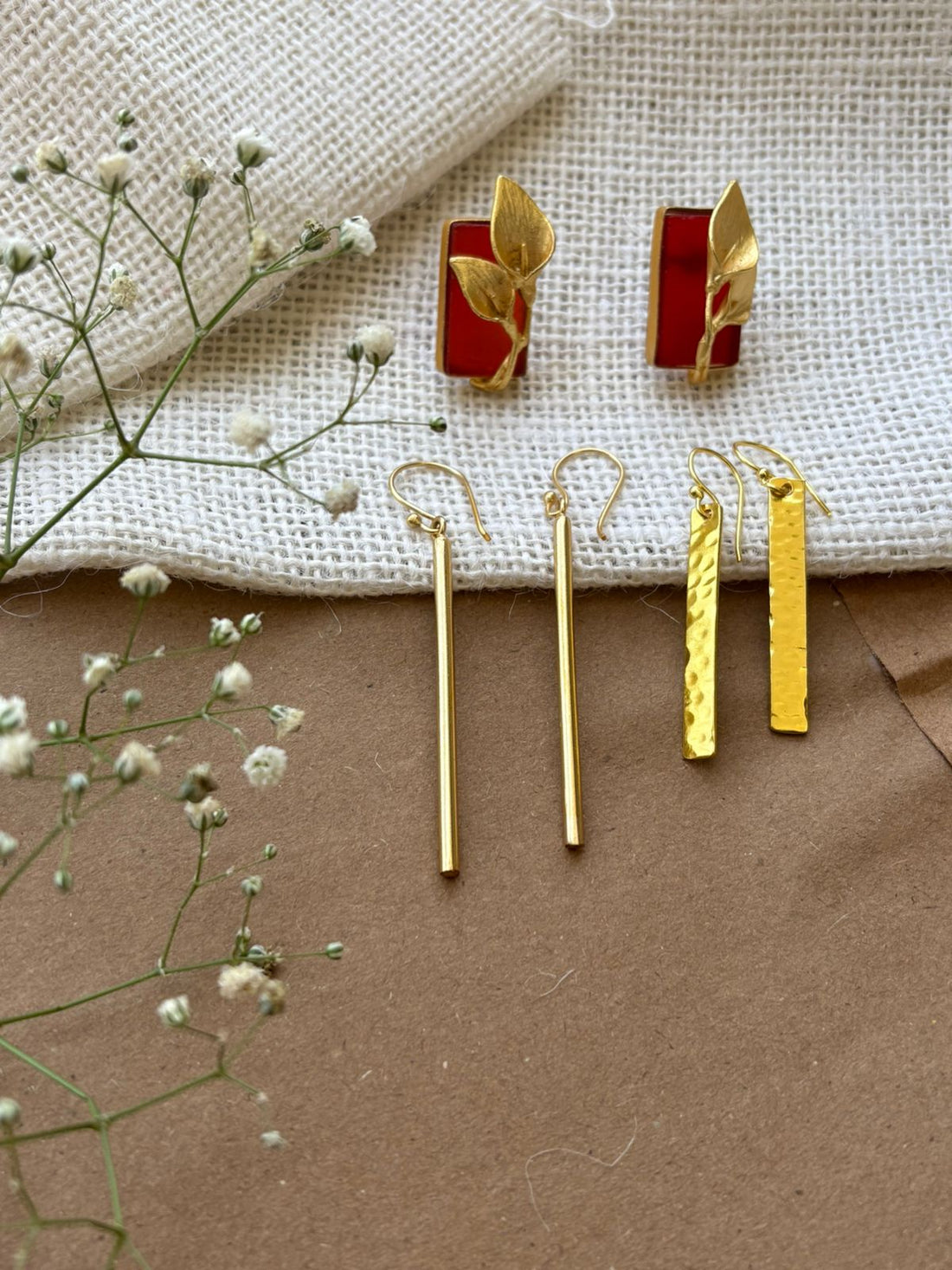 Adelina Contemporary Brass Gold Plated Drop Earrings Set of Three