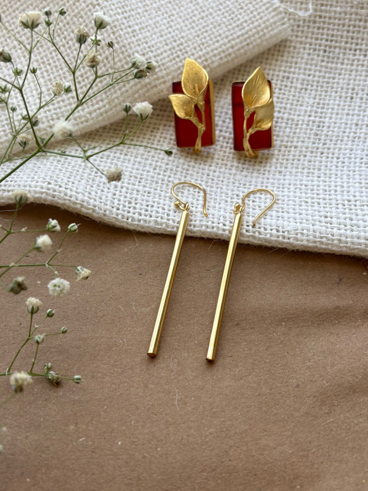 Gold-Plated Western Ear Cuff Earring and Push Brass Earrings