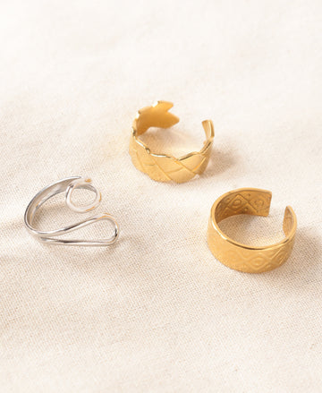 Dainty Gleam Anti-Tarnish Rings- Set of 3 pieces