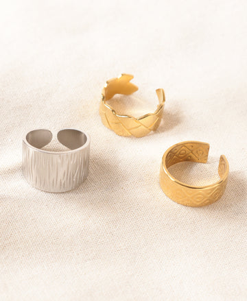 Anti-Tarnish Textured Ring Pack-combo of 3