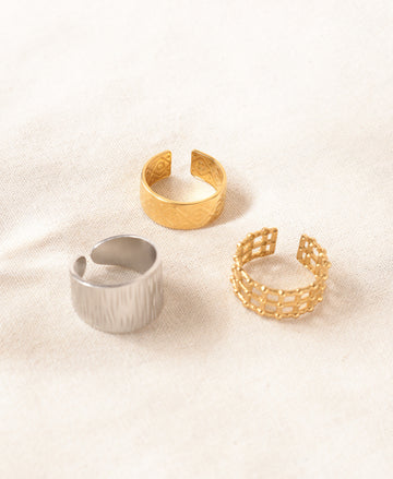 Gilded Charm Anti-Tarnish set of 3 Pieces Rings