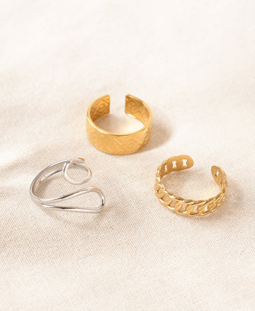 Lustrous Link Anti-Tarnish Ring Trio Set