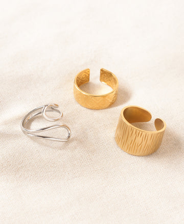 Bold Weave Anti-Tarnish Ring-Combo of 3