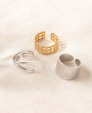 Dainty Luxe Anti-Tarnish Ring Trio Set Collection