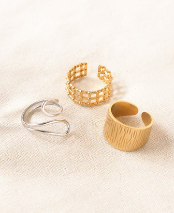 Anti-Tarnish Adjustable Ring Trio