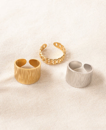 Anti-Tarnish Mixed Metal Adjustable Ring Trio Set