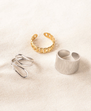 Anti-Tarnish Mixed Metal Adjustable Ring Trio Set