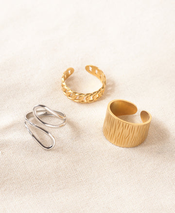 Anti-Tarnish Gold & Silver Adjustable Ring-Combo of 3
