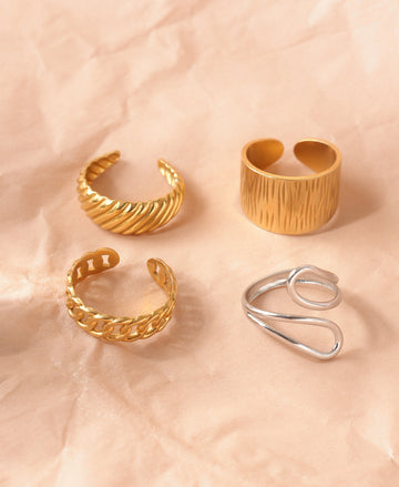 Anti Tarnish Silver Adjustable Rings – Set of 4 Stylish Pieces