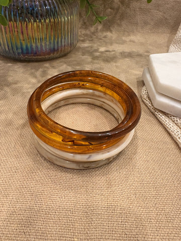White & Brown Retro Solid Acrylic Bangle Pack of 6