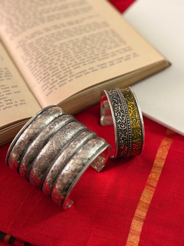 Darsala Silver Oxidised Cuff Bracelet Set of Two