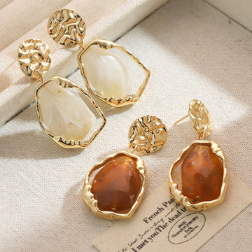 Irregular Plating Alloy Resin Drop Earrings Set of Two