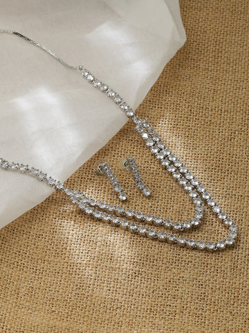 AD Studded Necklace with Earring Jewellery