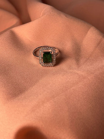 Doozie American Diamond Adjustable Ring Green