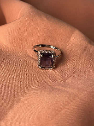 Doozie American Diamond Adjustable Ring Purple