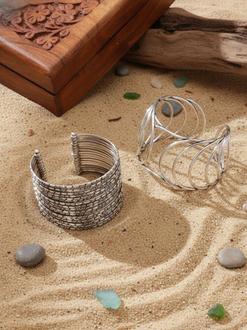 Niska Silver Oxidized Bracelet Cuff Set of Two