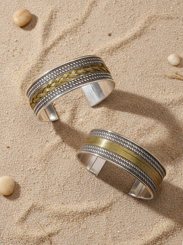 Niska Silver Oxidized Bracelet Cuff Set of Two