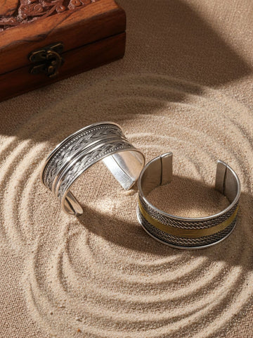 Niska Silver Oxidized Bracelet Cuff Set of Two