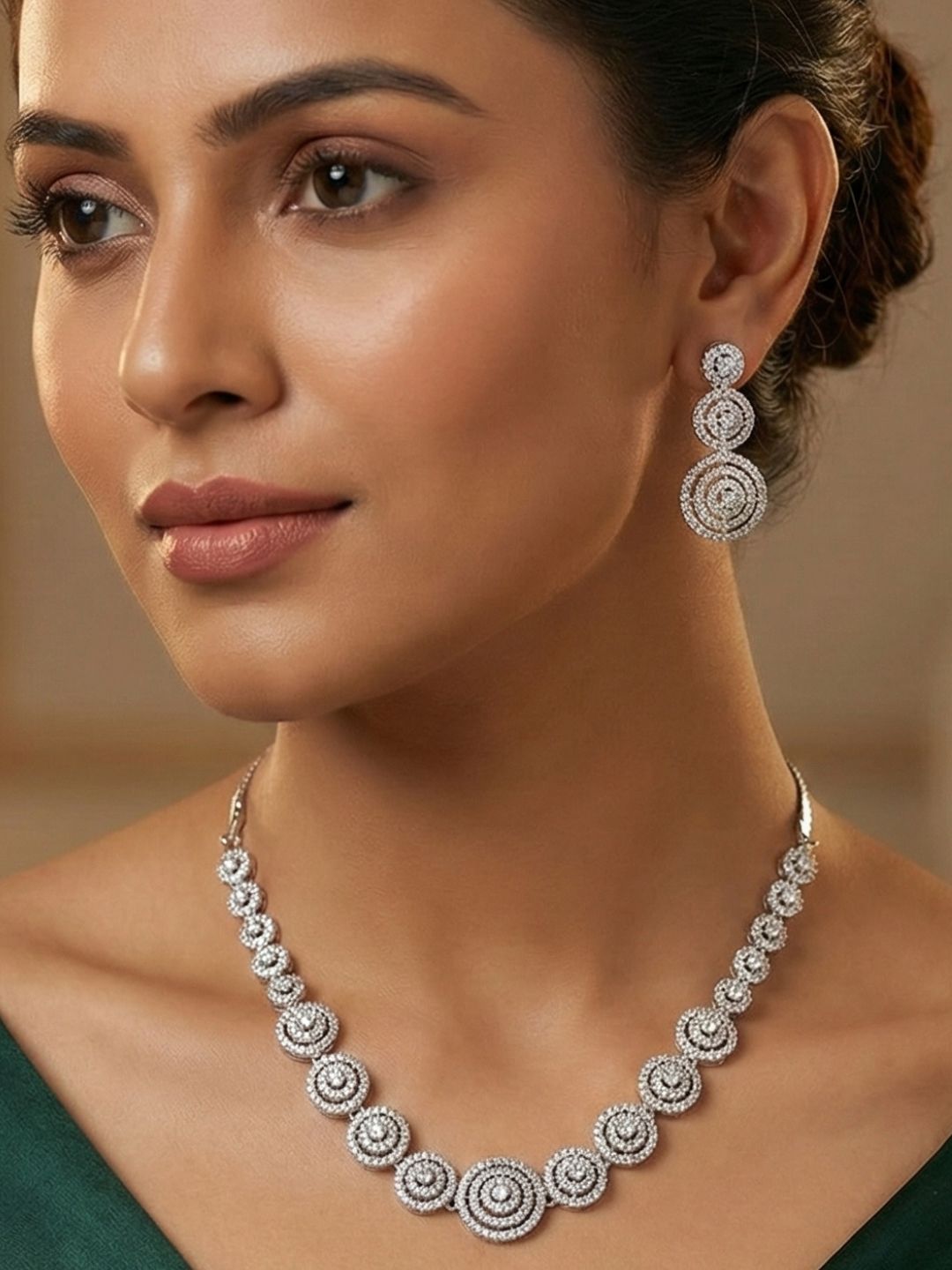 Niska Rhodium-Plated Brass White Cubic Zirconia Studded Necklace Set (Copy)