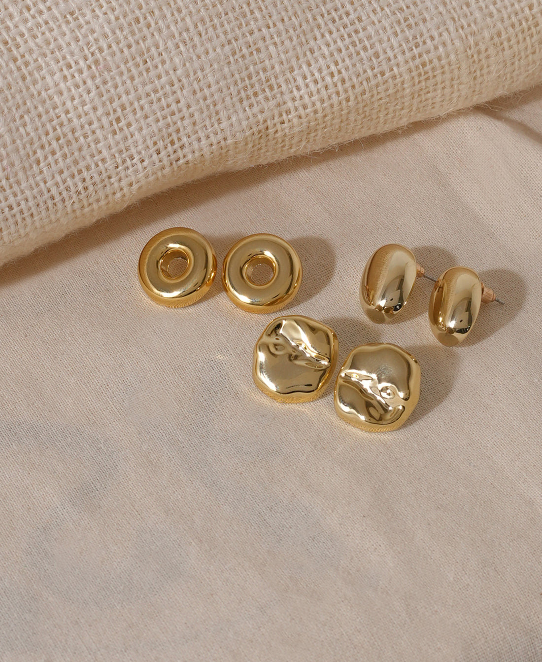 Set of 3 Contemporary Gold-Plated Drop Earrings