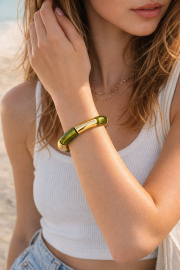 Olive Gold Elastic Bangle Bracelet