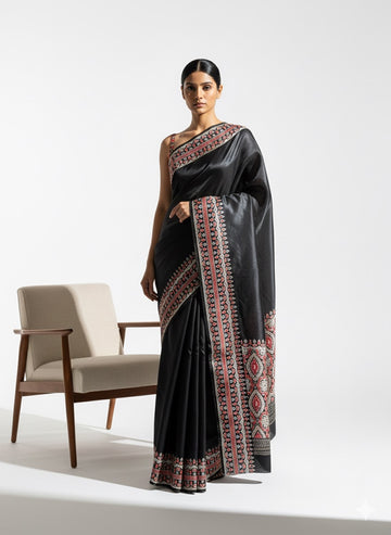 Niska Black Ajrakh Modal Saree