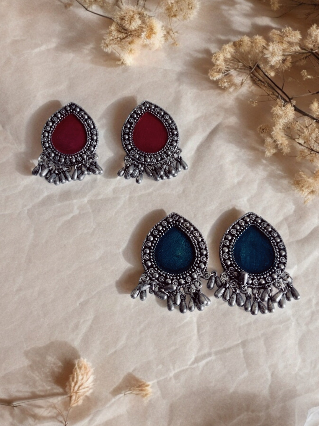 Niska Oxidized Earring Set - Elegant Antique Finish (Set of Two)