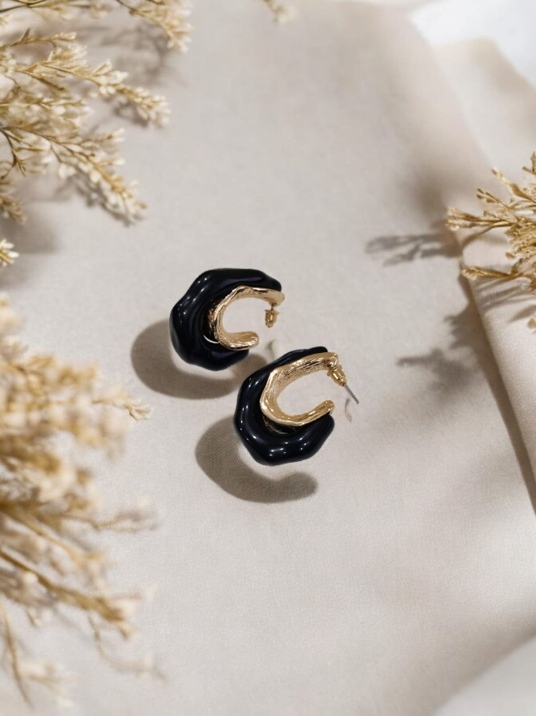 Elegant Black and Gold Modern Bling Earrings