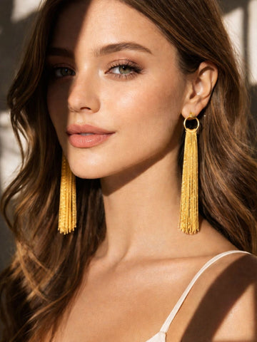 Niska Golden Cascade Demi-Fine Tassel Earrings