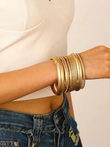Ethnic Style Rhombus Twist Anti Tarnish Women's 11 pcs Bangle Set
