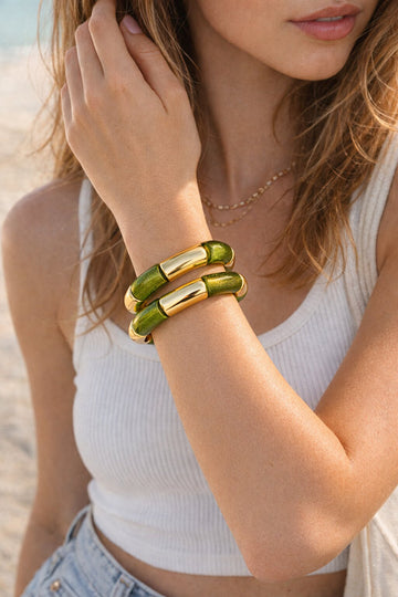 Niska Olive Gold Double Elastic Bangle Bracelet set of two