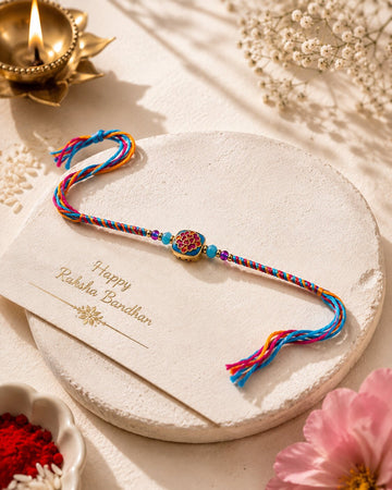Niska Premium Floral Beaded Rakhi with Multicolor Thread