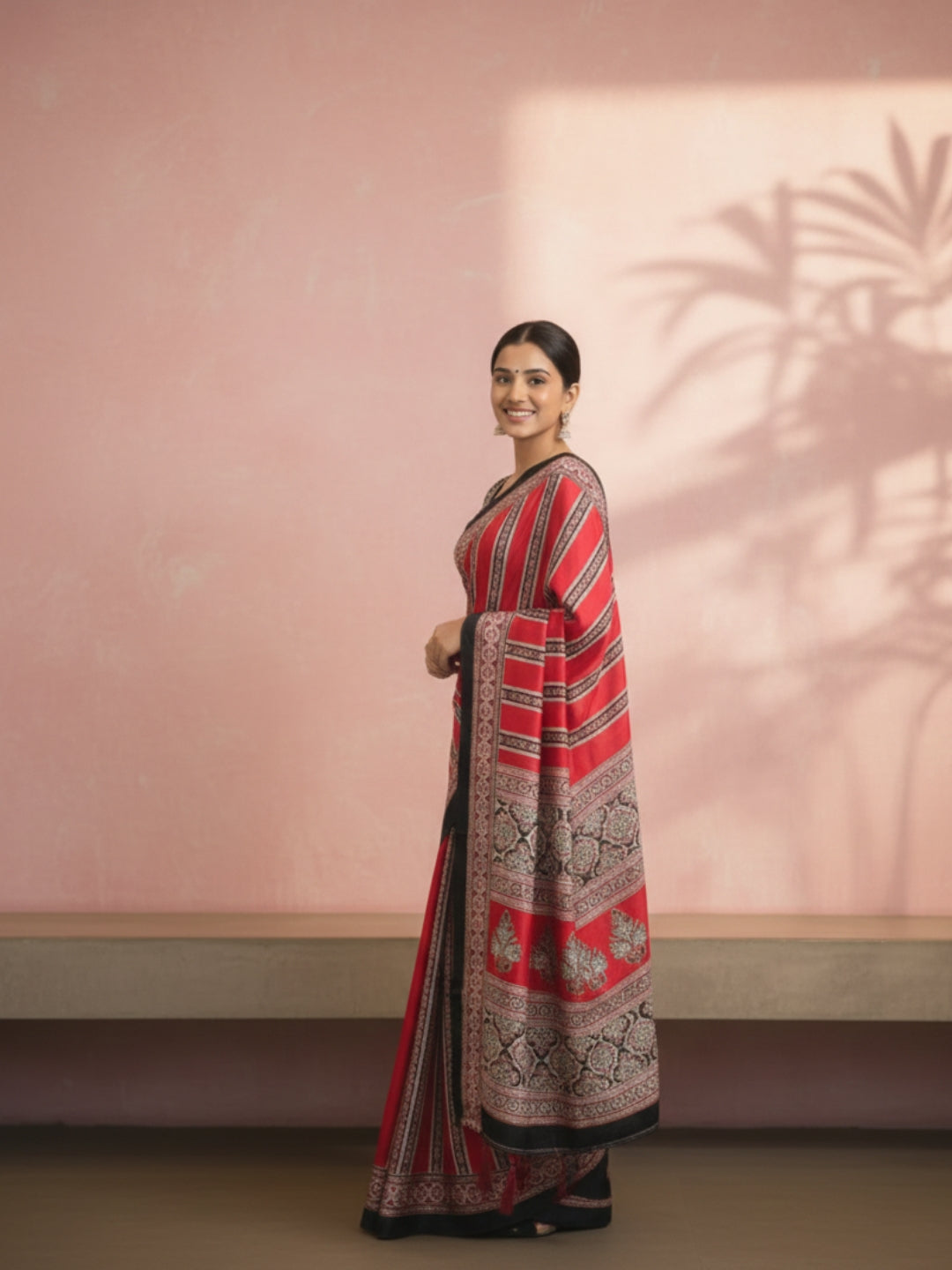 Ajrakh Print Satin Silk Saree