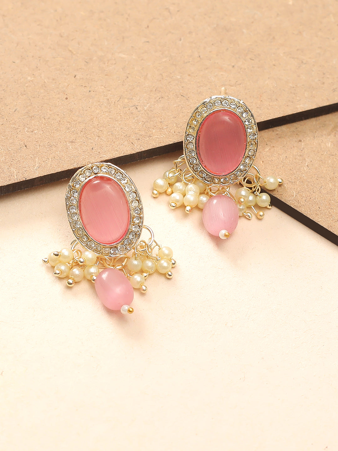 Kundan Dazzle Pink Drop Earrings