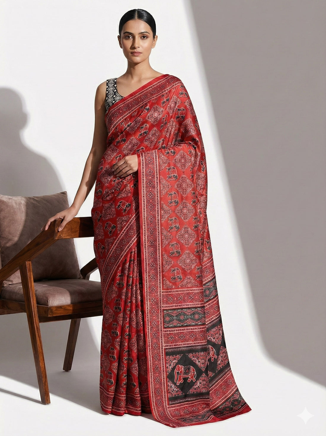 Niska Red Ajrakh Modal Saree