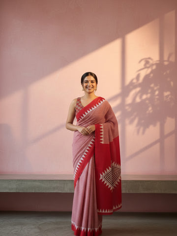Ajrakh Print Silk Saree