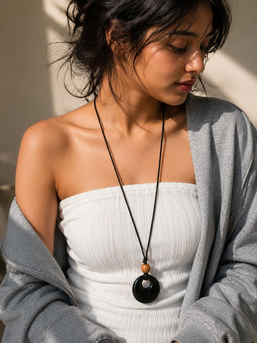 Black Onyx Round Pendant Necklace for Women
