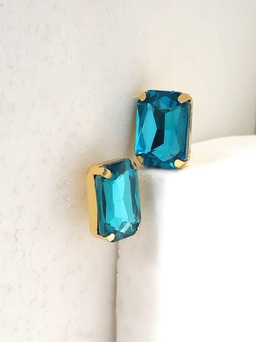 Set of 2 Crystal Faux Emerald Studs Aqua & Dark Blue