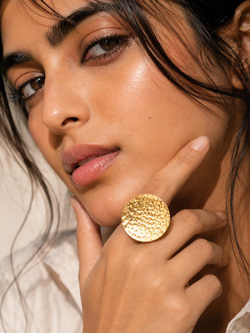 Niska Luna Textured Gold Plated Adjustable Ring