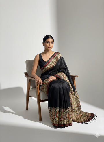 Niska Black Ajrakh Modal Saree