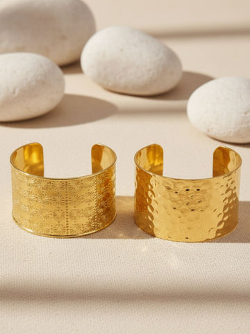 Niska Bold Bend Anti Tarnish 18K Gold Plated Cuff Set of Two