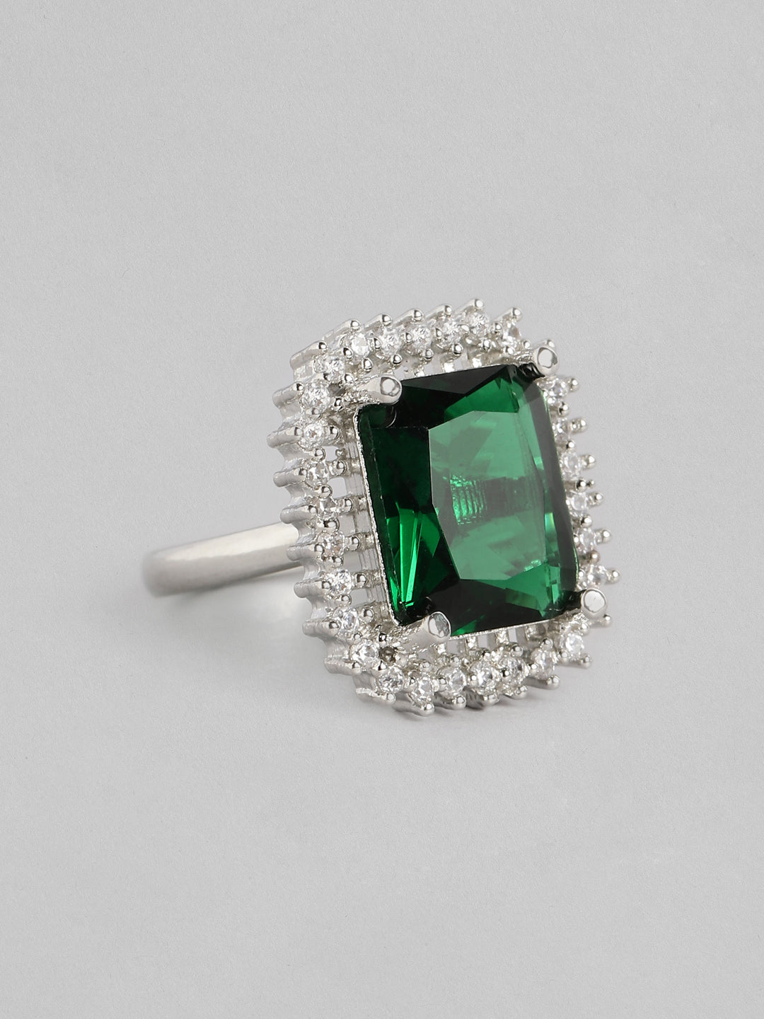 Dozzie Crystal American Diamond Adjustable Ring-Green