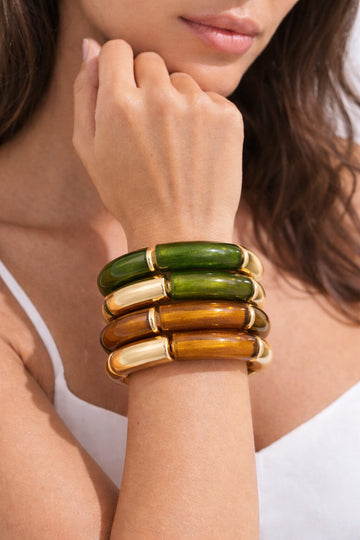 Olive & Amber Gold Elastic Bangle Stack Set of Four