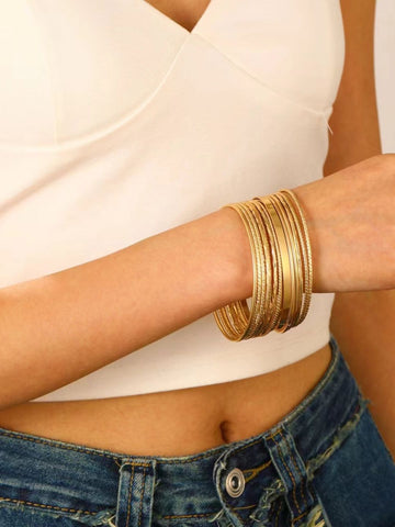 Ethnic Style Rhombus Twist Anti Tarnish Women's 14 pcs Bangle Set