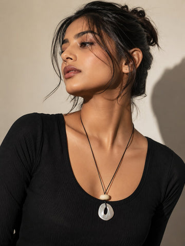 Black Circular Pendant Cord Necklace
